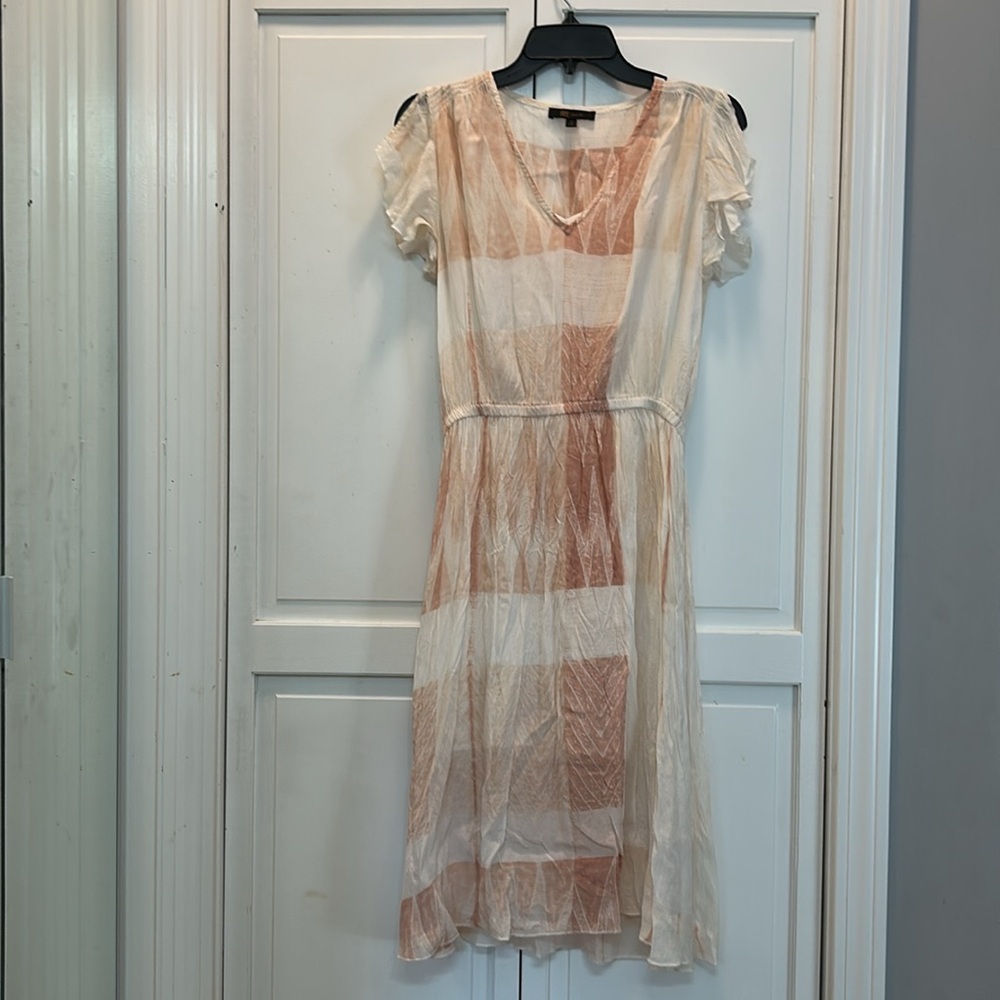 ✨ FRYE ✨ Deauville Mauve Pink Ombre Shibori Boho Watercolor Midi Dress Sz Small